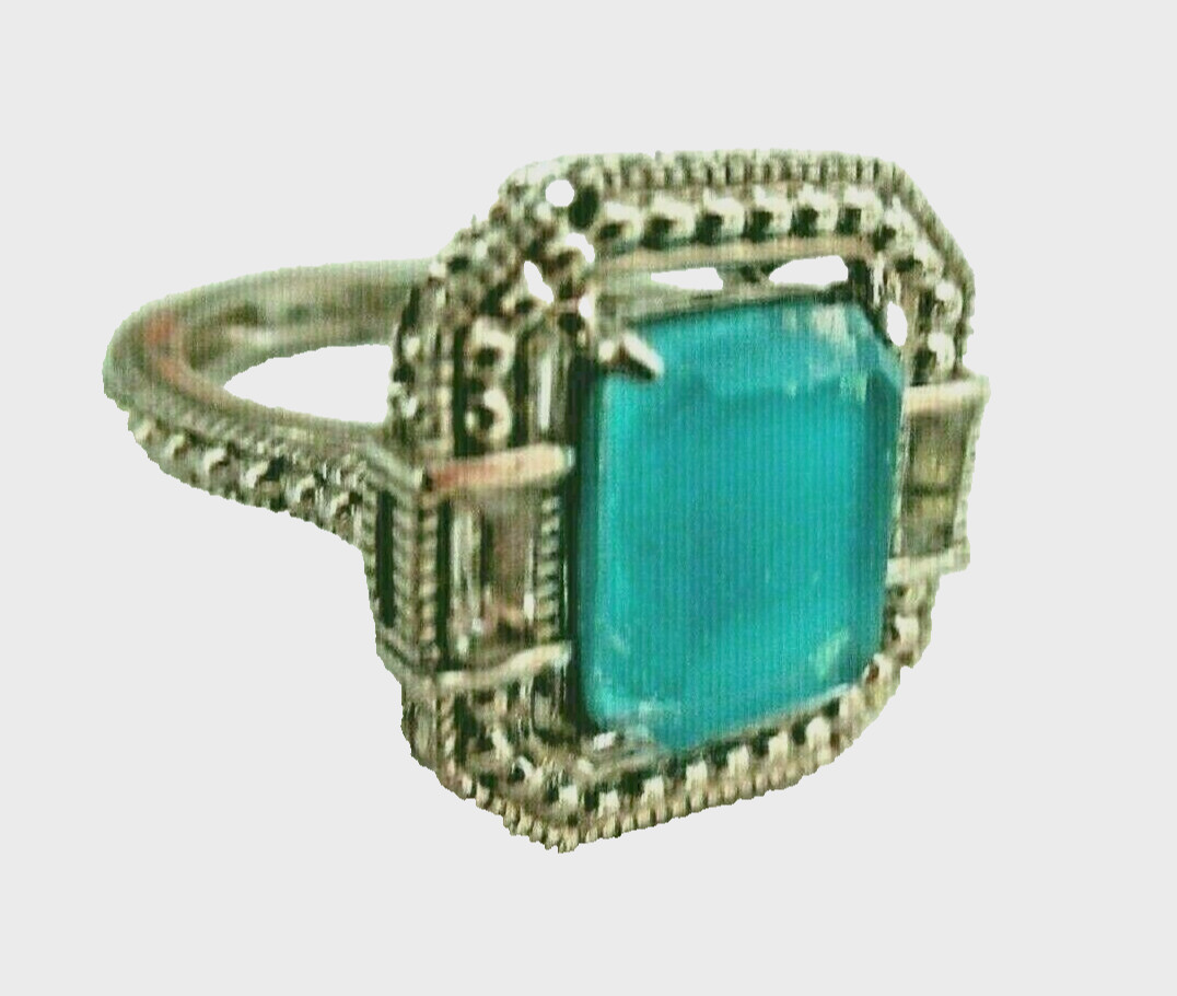 Judith Ripka Sterling Turquoise Doublet & Rock Quartz Avery Ring Sz 6 to 6 1/4