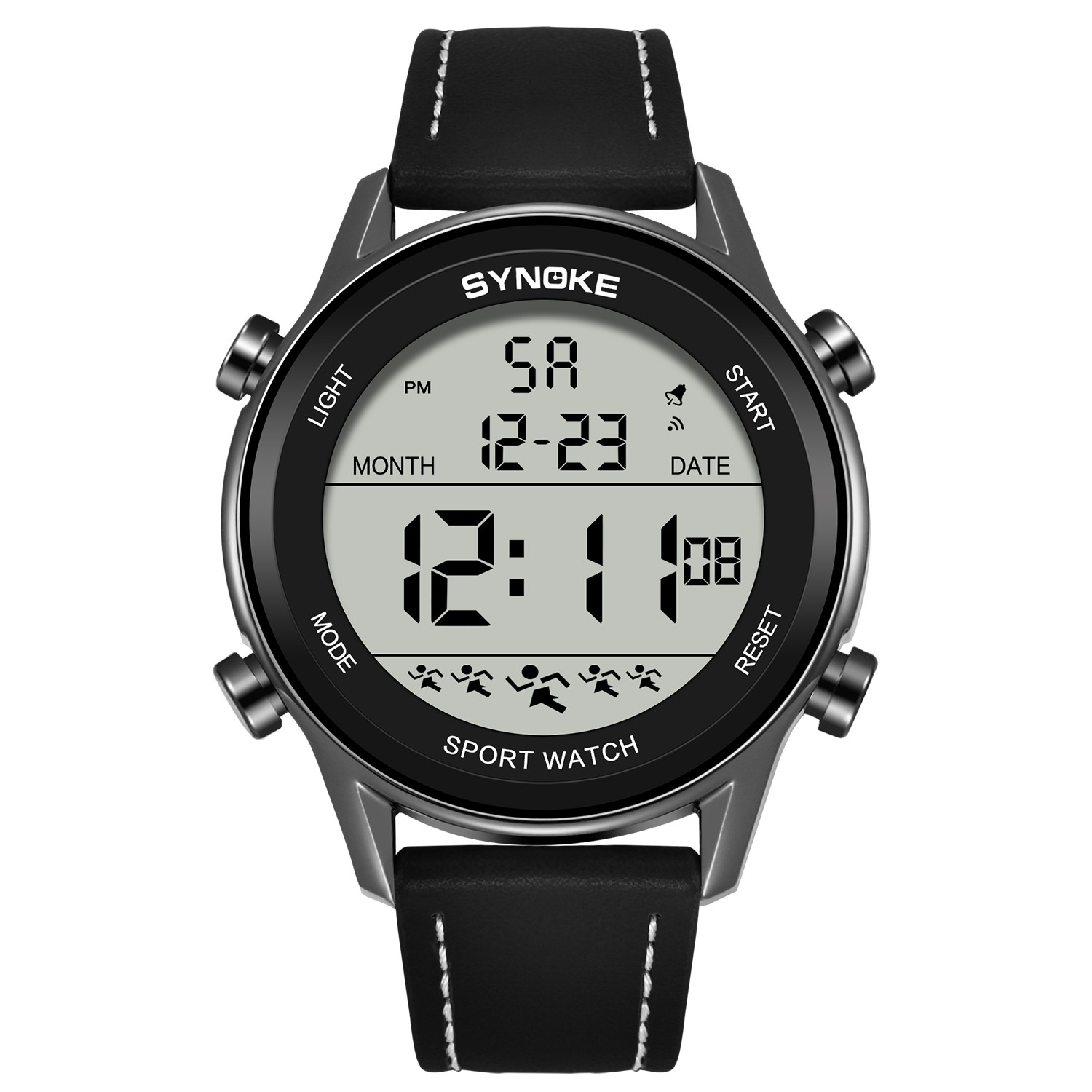 Mens Digital Sport Watch Leather Strap Electrical Wristwatch 50M Waterproof Gift