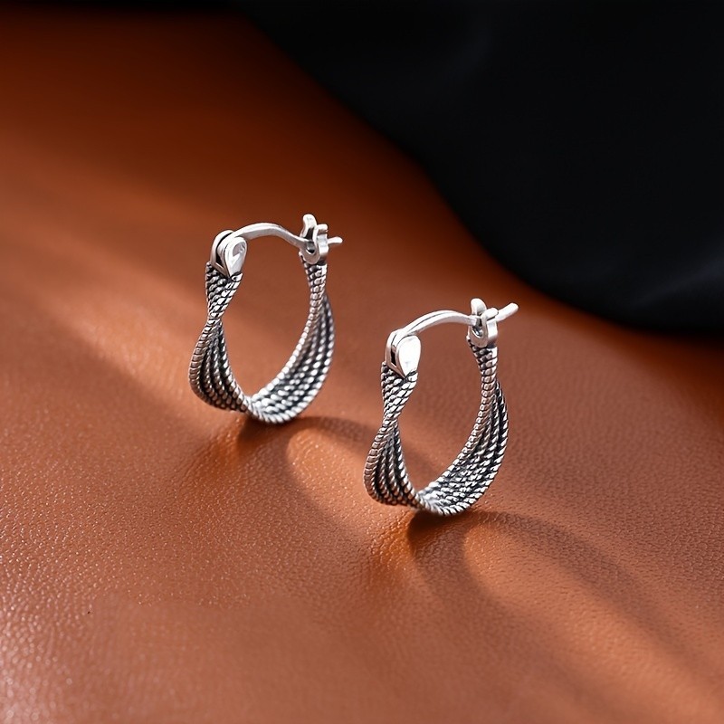 New 1Pair Vintage 925 Silver Plated Twist Earrings for Women Alloy Jewelry