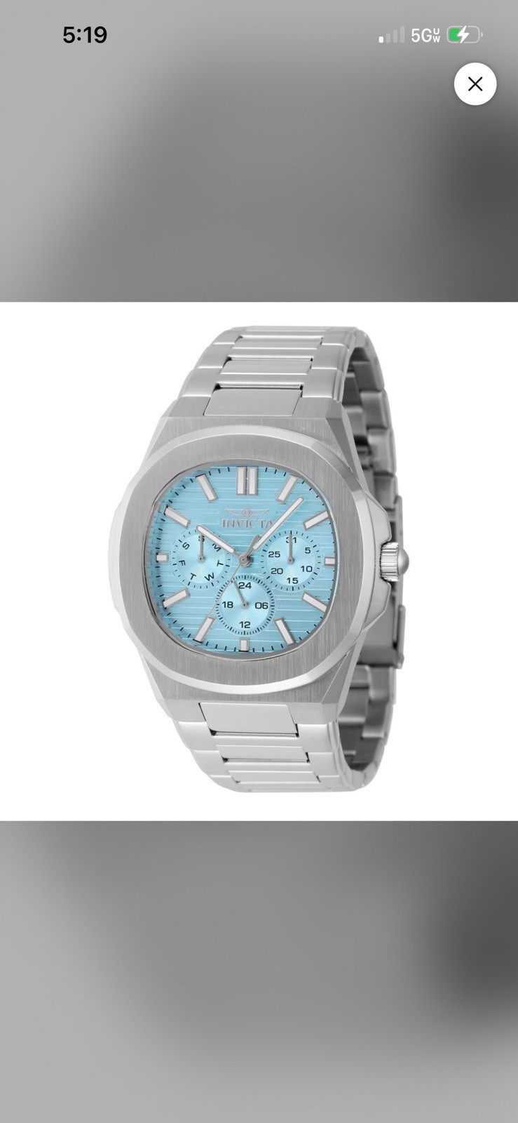 Invicta Men’s Luxury Silver Chronograph Wristwatch Blue Teaked Dial Octagon