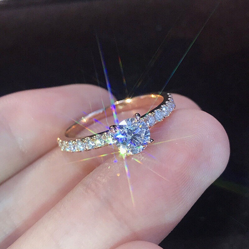 Exquisite Silver Round Artificial Sapphire Ring Women Wedding Bride Jewelry