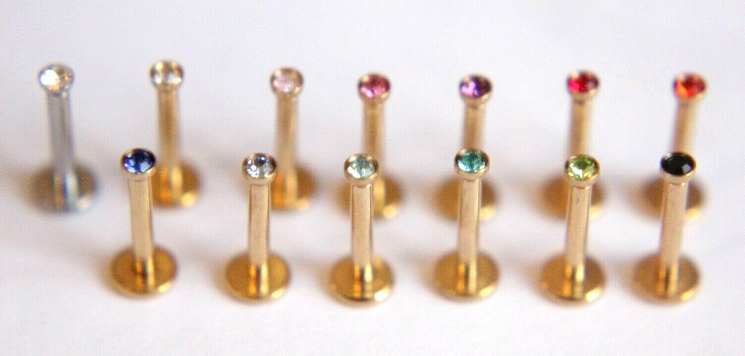 1 5 10pcs Internally Threaded 16g 18g Labret Bar 2mm Gem Earring Stud Helix Bulk