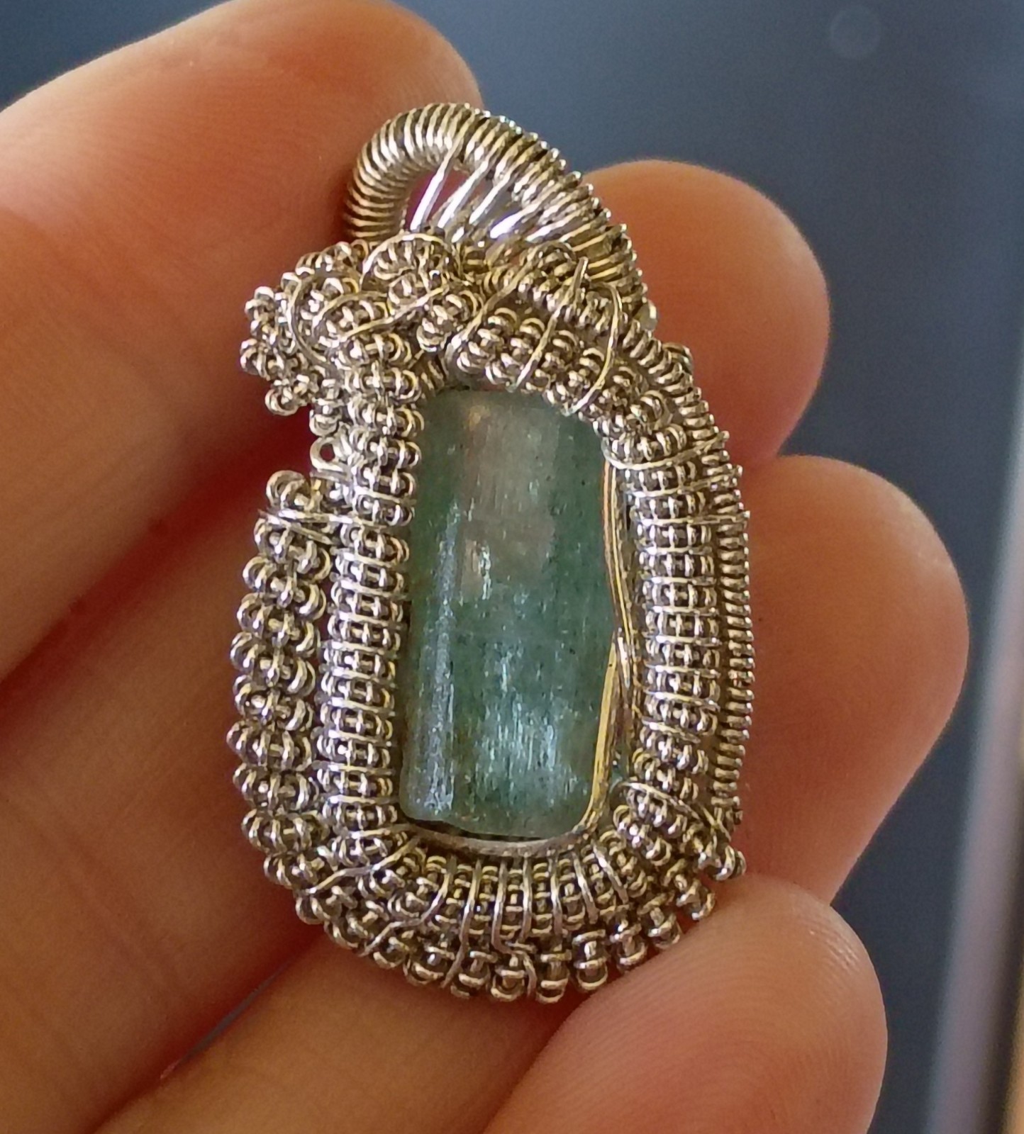 Nigerian Emerald Handcrafted Wire Wrapped Pendant Sterling Silver Natural