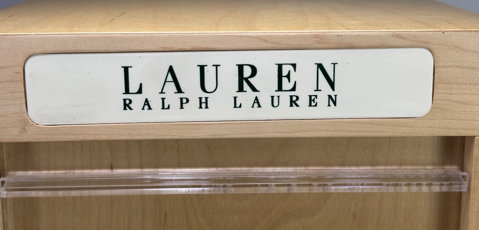 RALPH LAUREN WOOD TABLE COUNTER TOP JEWELRY EARRING STORE DISPLAY CASE 4 SIDED