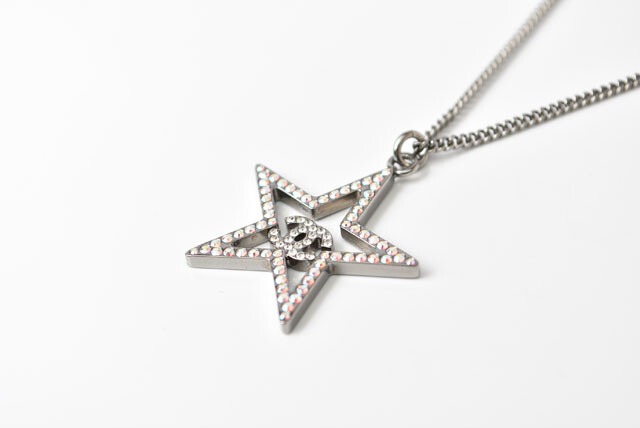 CHANEL Necklace Star Motif Coco mark CC Chrome Silver Rhinestone Resin Ladies