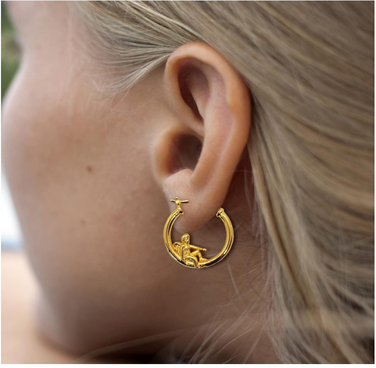 925 SILVER Gold Plated Plikin Angel Devil Whimsical Hoop Huggie EARRINGS K33A