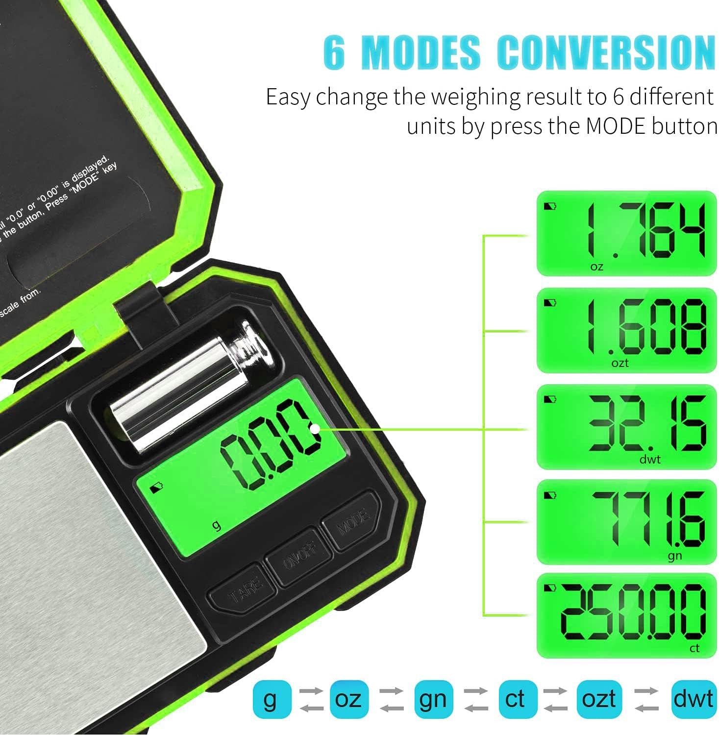Pocket Gram Scale, 500G X 0.01G Digital Jewelry Scale, 6 Modes Conversion Mini S