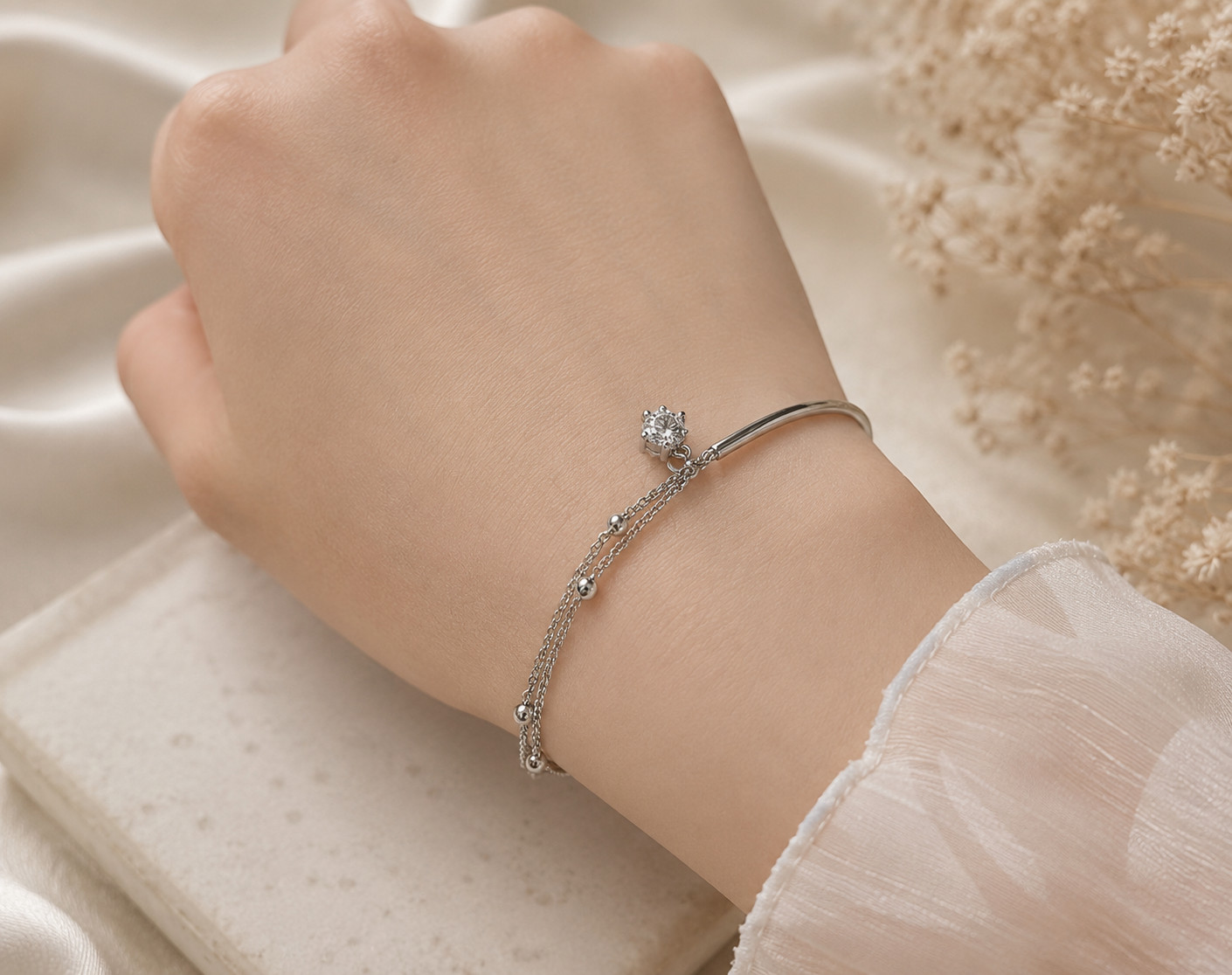 925 Sterling Silver Star Bracelet CZ Adjustable 16-20cm Minimalist Dainty Gift f