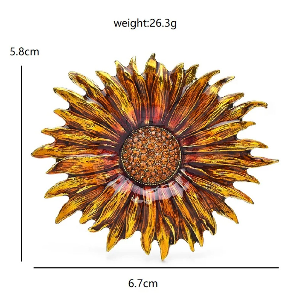 Vintage Enamel Sunflower Brooch Rhinestone Sun Flower Pin Summer Jewelry Gift US