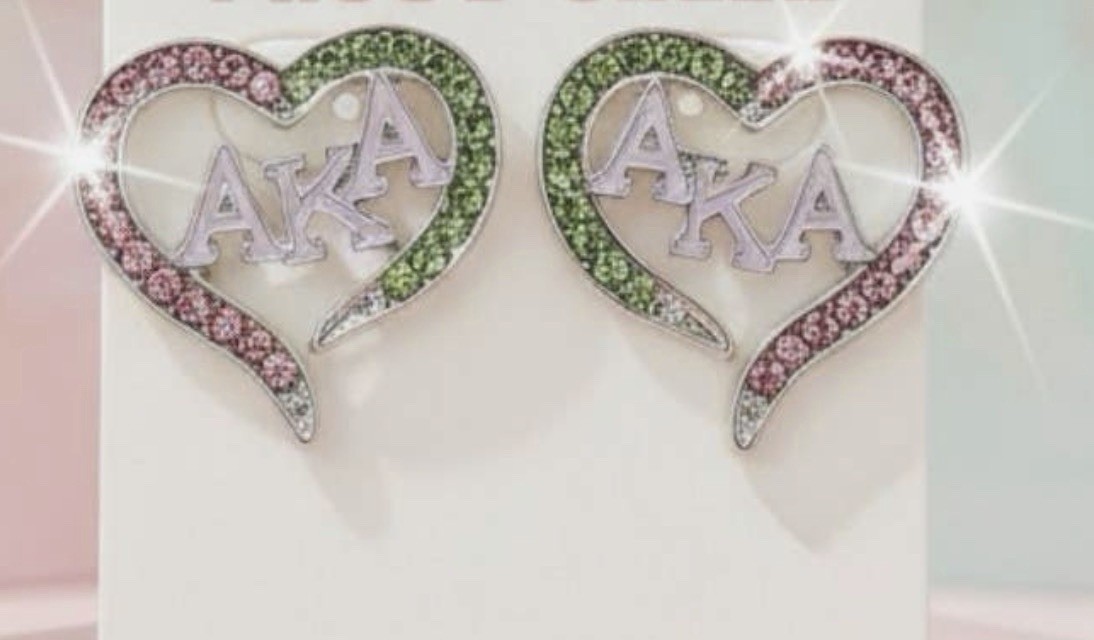 Sigma Gamma Rho Blue Crystal Heart Greek Letter Stud Earrings Butterfly Back