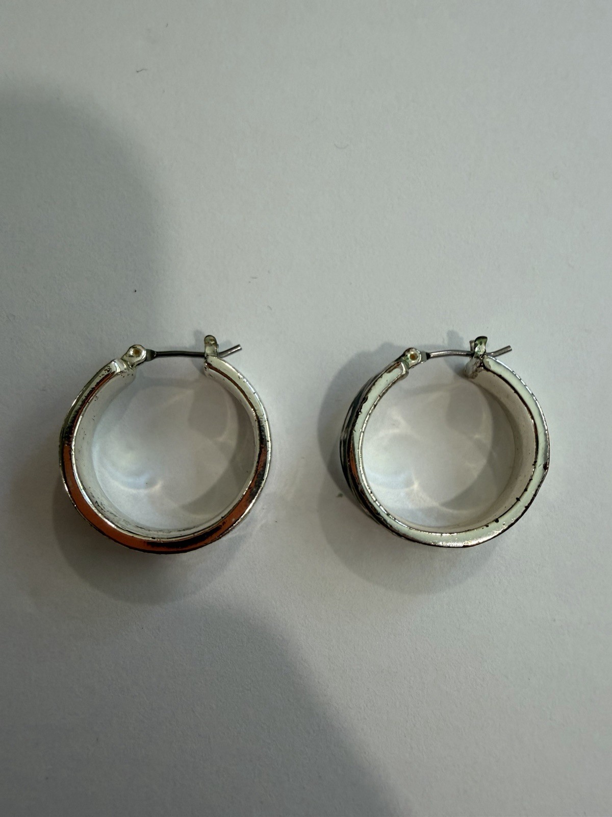 Vintage Gothic Silver Tone Black Enamel Chunky Hoop Earrings Saddleback Boho