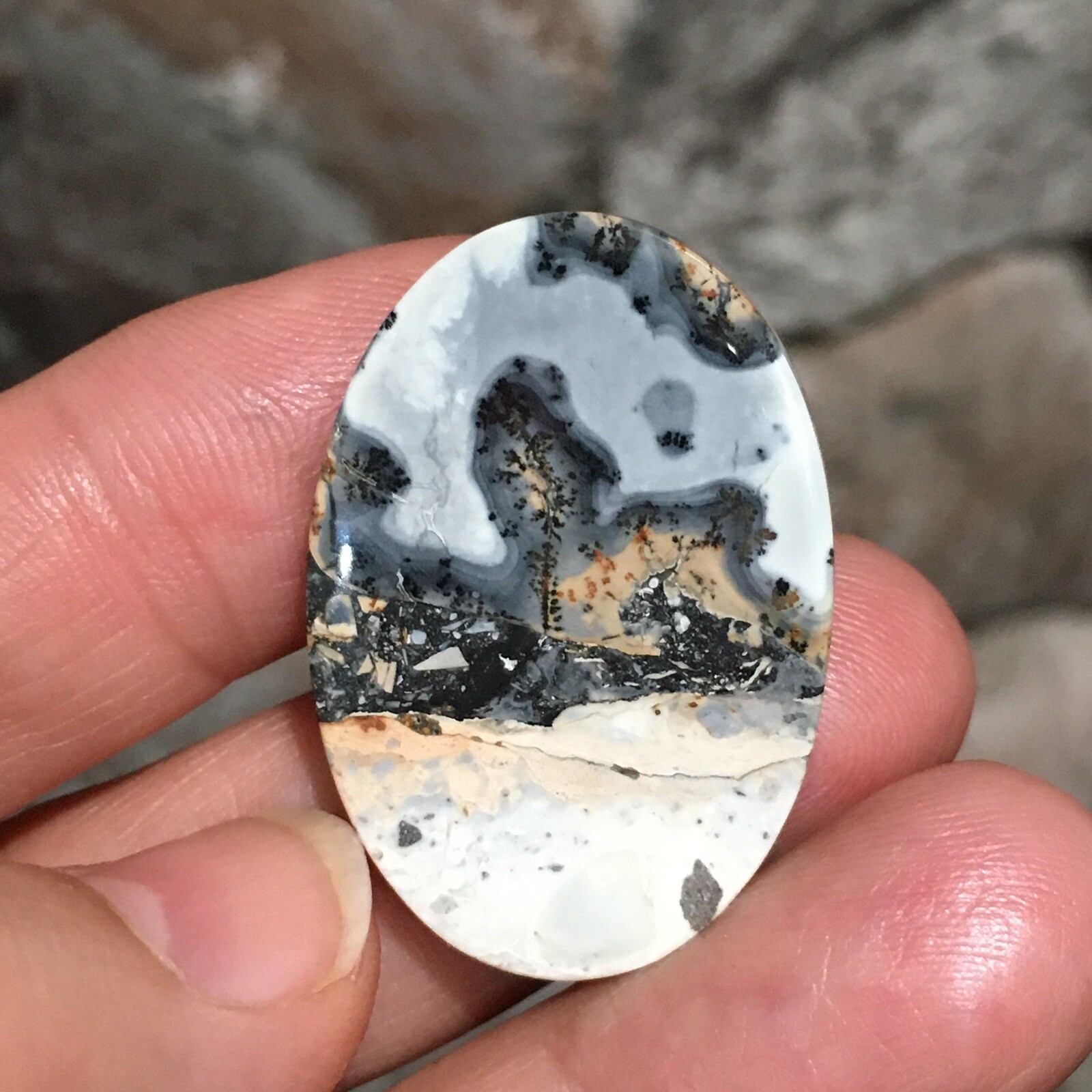 33x23x5mm Fine Scenic Oval Maligano Jasper Cabochon Picture Stone