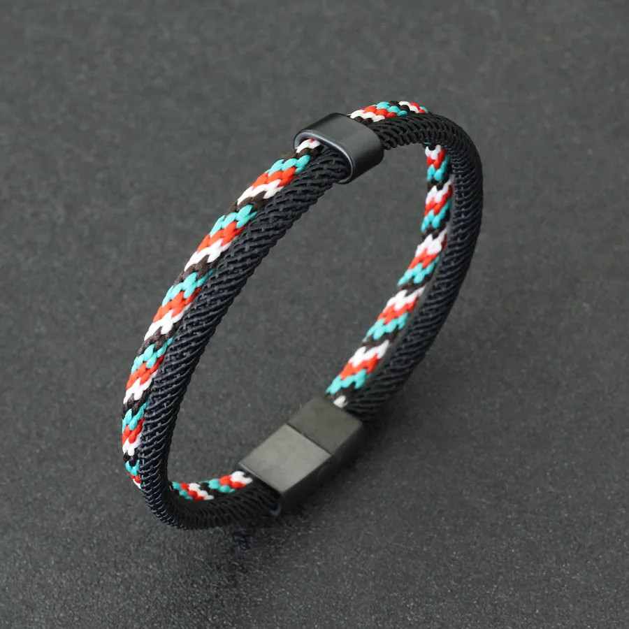 1pc Paracord Bracelet Men Stainless Steel Magnet Buckle Nautical Wrap Style Gift