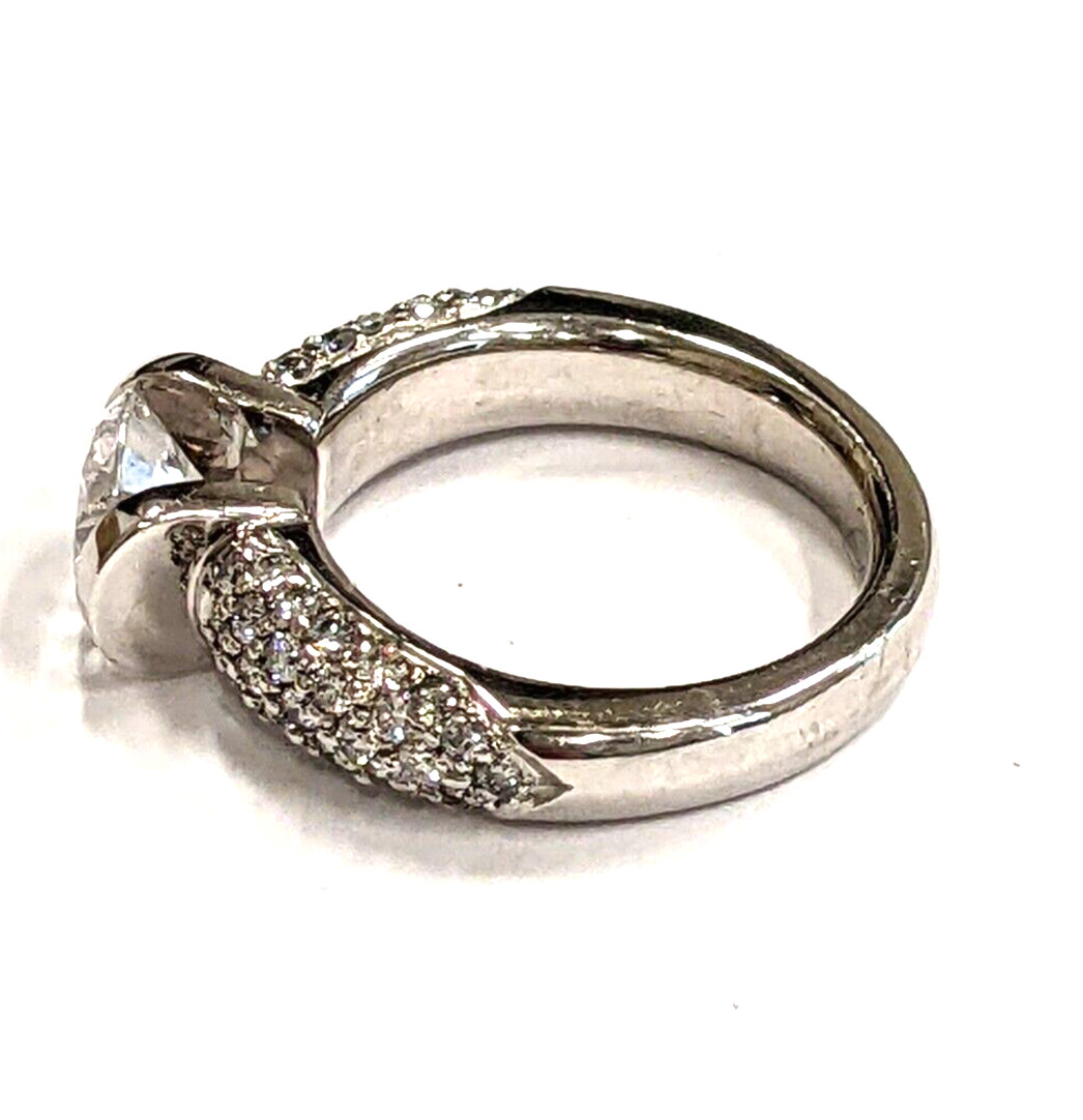 Gelin & Abaci 14K White Gold Diamond Pave’ Tension Set Cubic Zirconia Main Stone