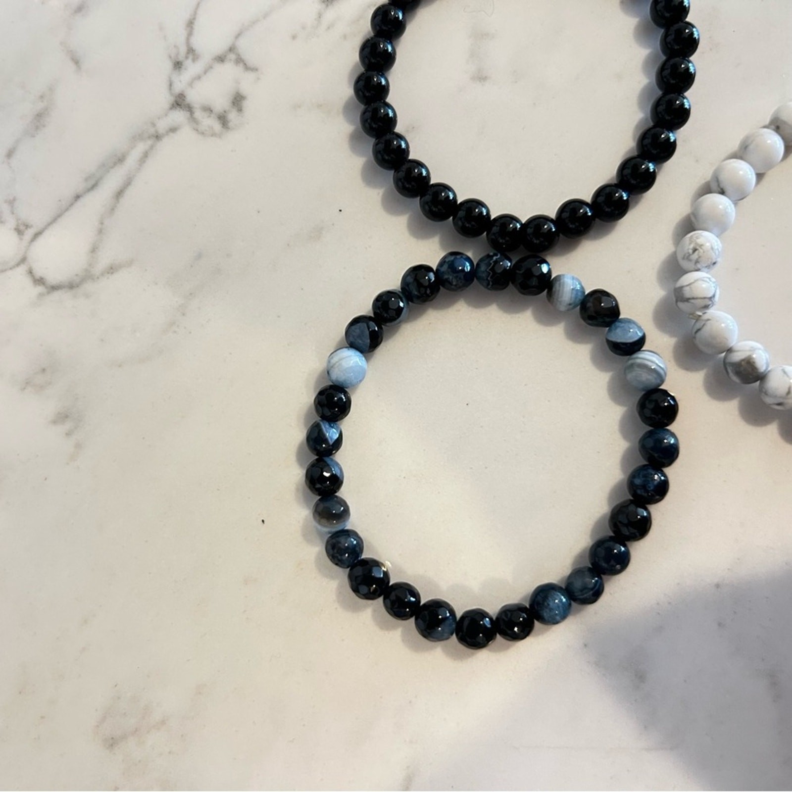 Trio of Beaded Bracelets Black Gray White
