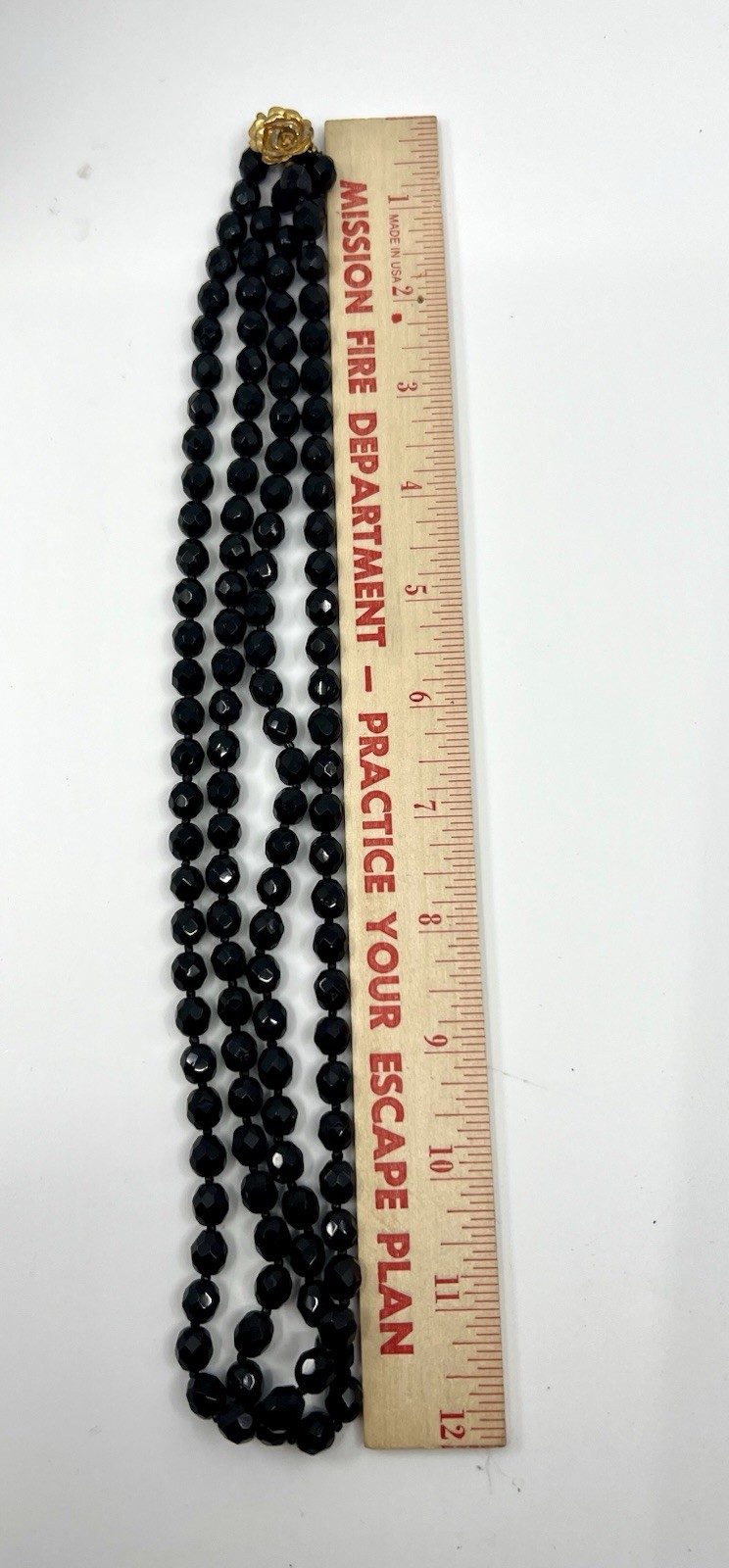 VINTAGE BLACK FACETED GLASS BEADED NECKLACE DOUBLE STRAND LAYERED ROSE CLASP