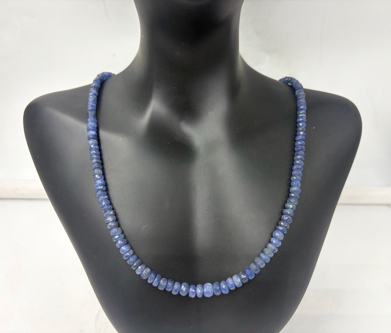 Burmese Blue Sapphire Necklace 20” 4–5mm Faceted Sterling Silver Clasp