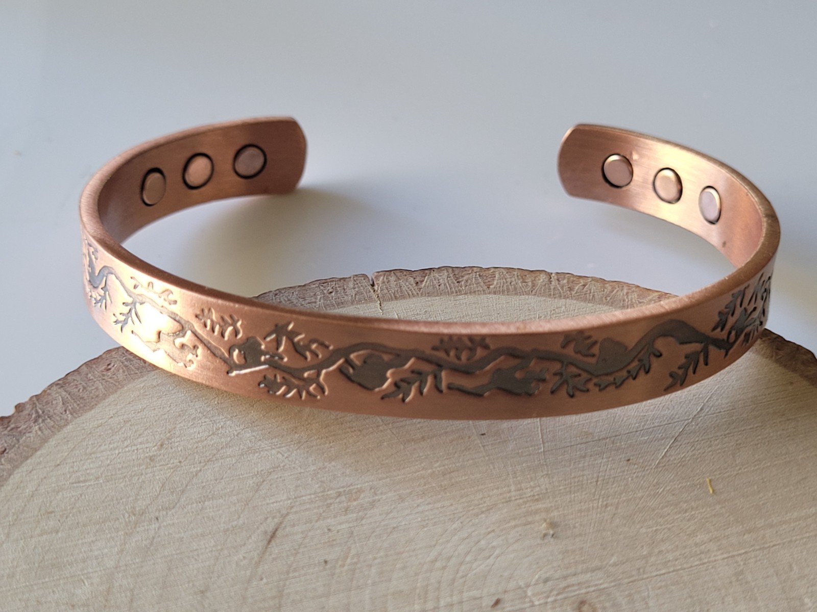 Pure Solid Copper Magnetic Bracelet Arthritis Pain Therapy Cuff Tree & Monkey