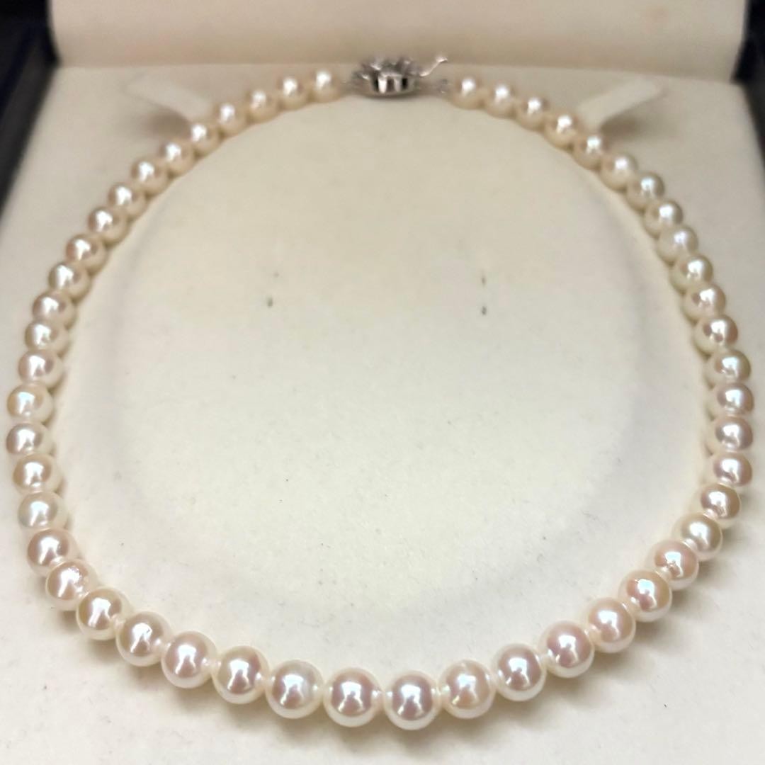 AKOYA PEARL NECKLACE 6.5 7.0MM REAL PEARL WHITE HIGH LUSTER SILVER CLASP JAPAN
