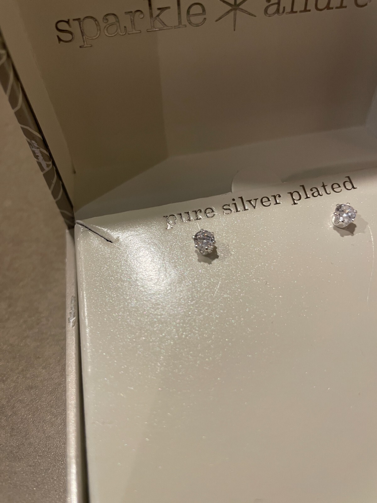 Sparkle Allure earrings pure silver plated cubic zirconia ear set new