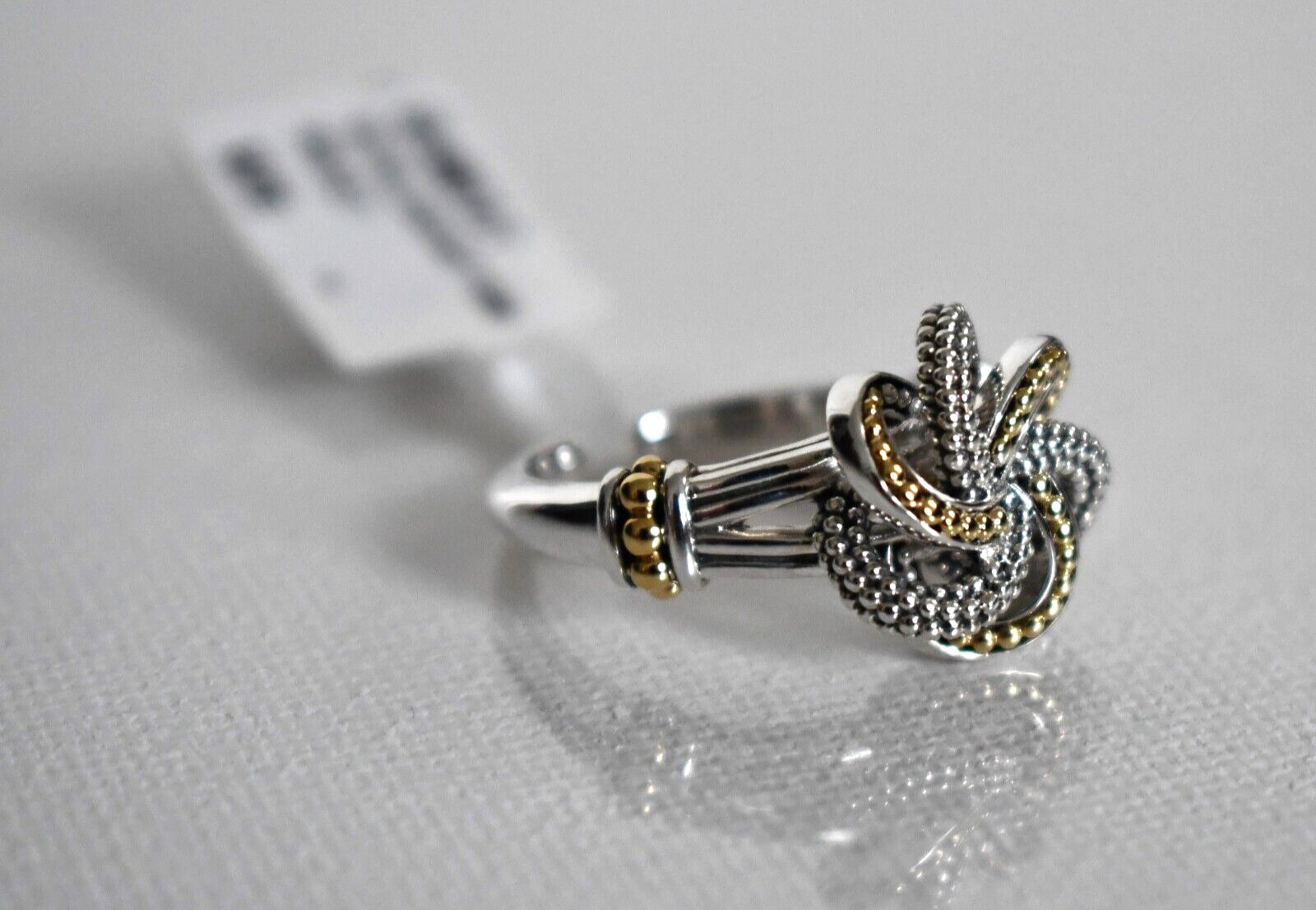 NEW LAGOS LOVE KNOT 925 STERLING SILVER & 18K GOLD Two-Tone LOVE KNOT Ring 7