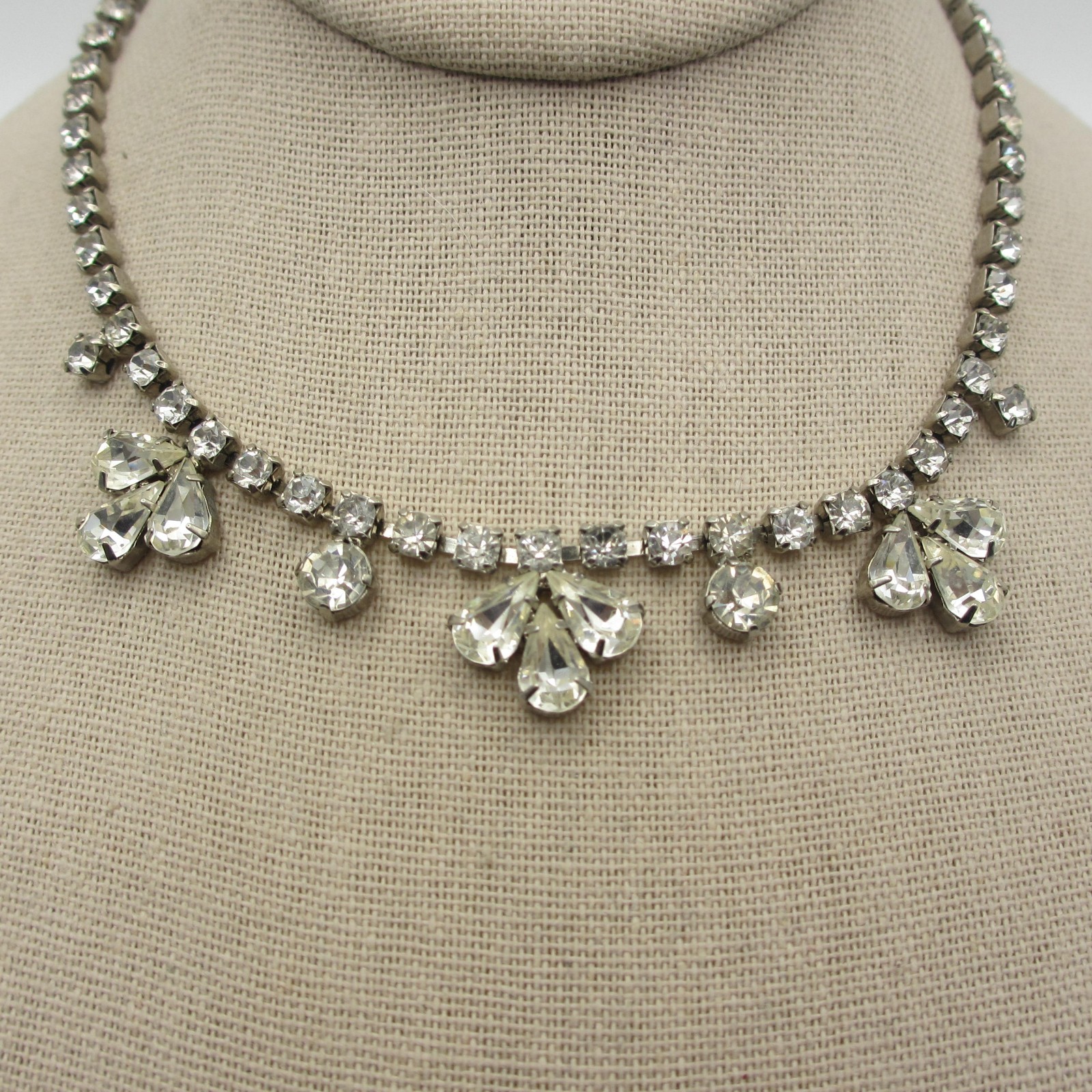 Vintage Art Deco Necklace Rhinestone Bridal Special Occasion Choker 14 Inch
