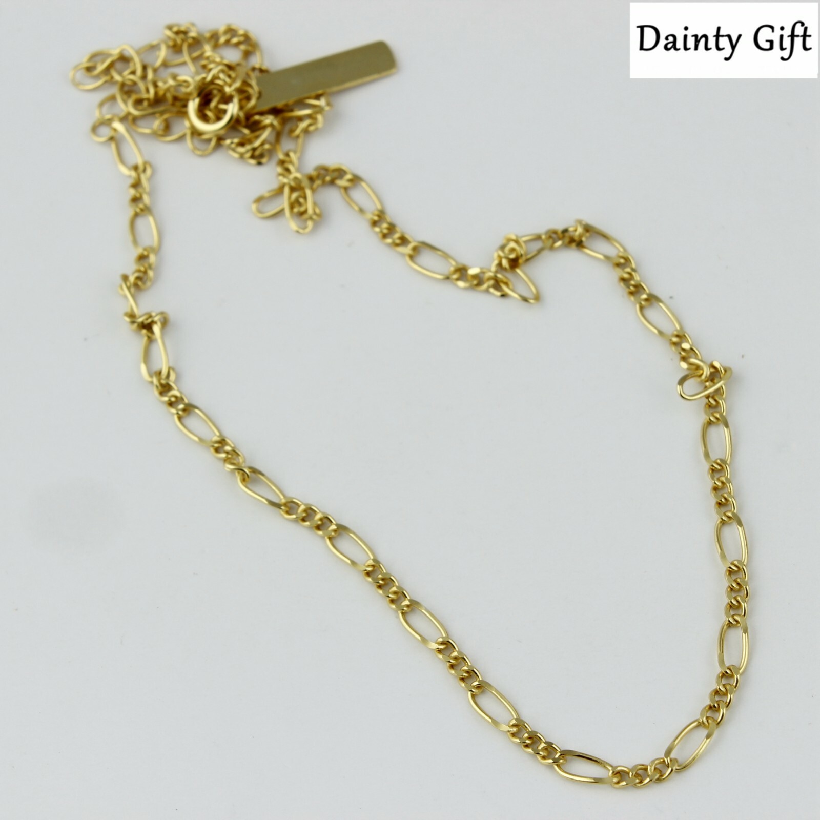 Women / Girl 925 Sterling Silver Gold Flat Figaro Link Chain Necklace 12 -14.2″