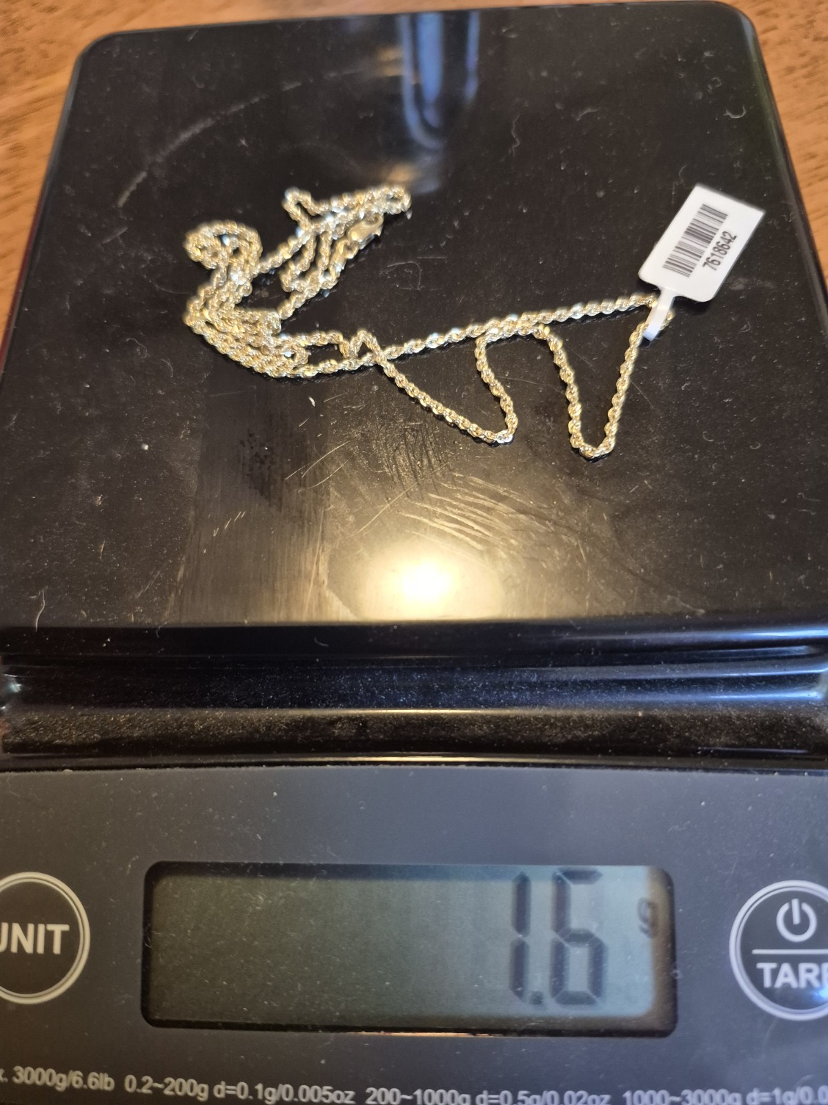 14k 20″ Rope Chain New With Sticker 1.5g Approx 2mm Wide.