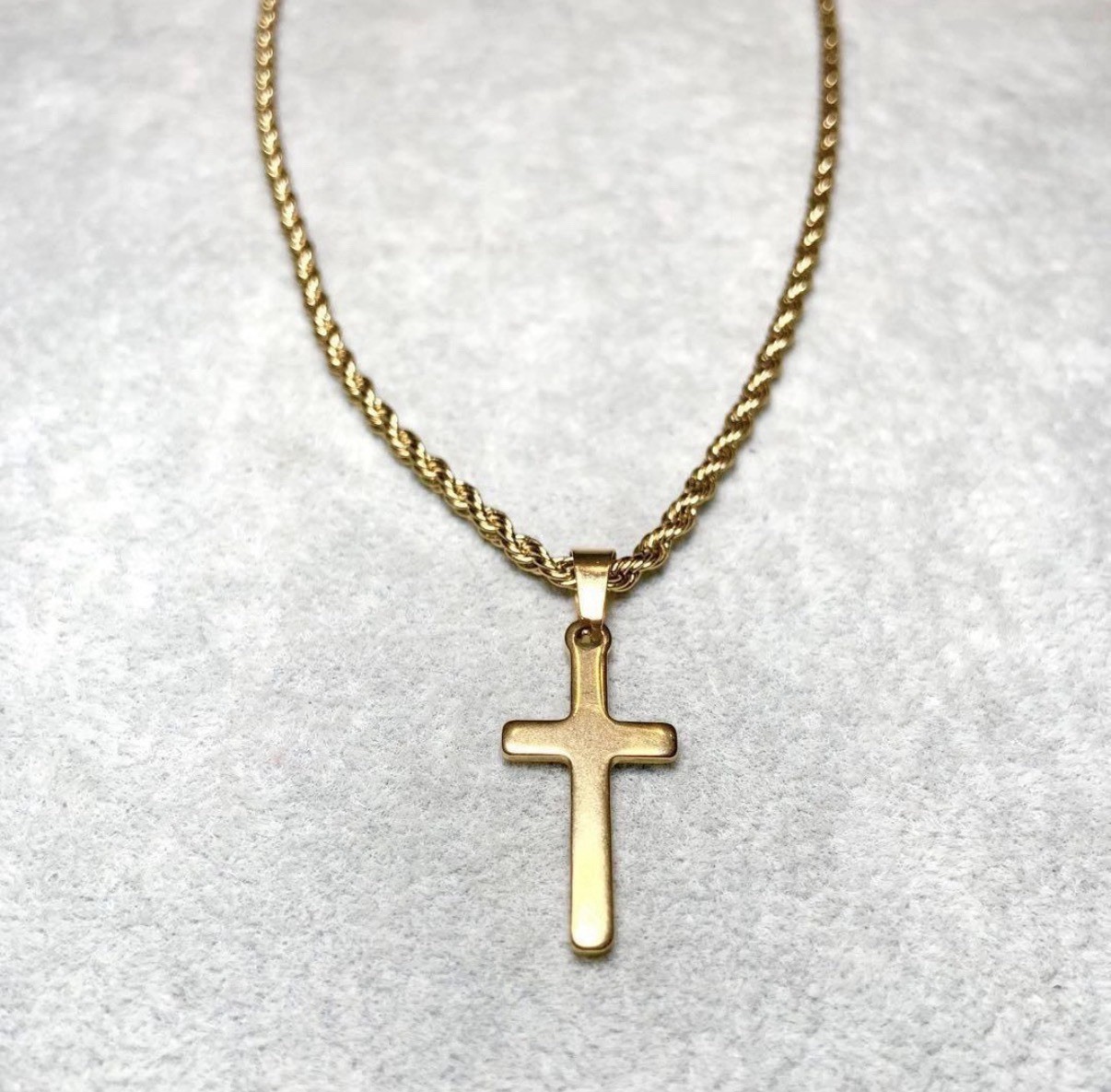 Men’s Gold Cross Necklace Stainless Steel Rope Chain 22.4” Pendant Jewelry