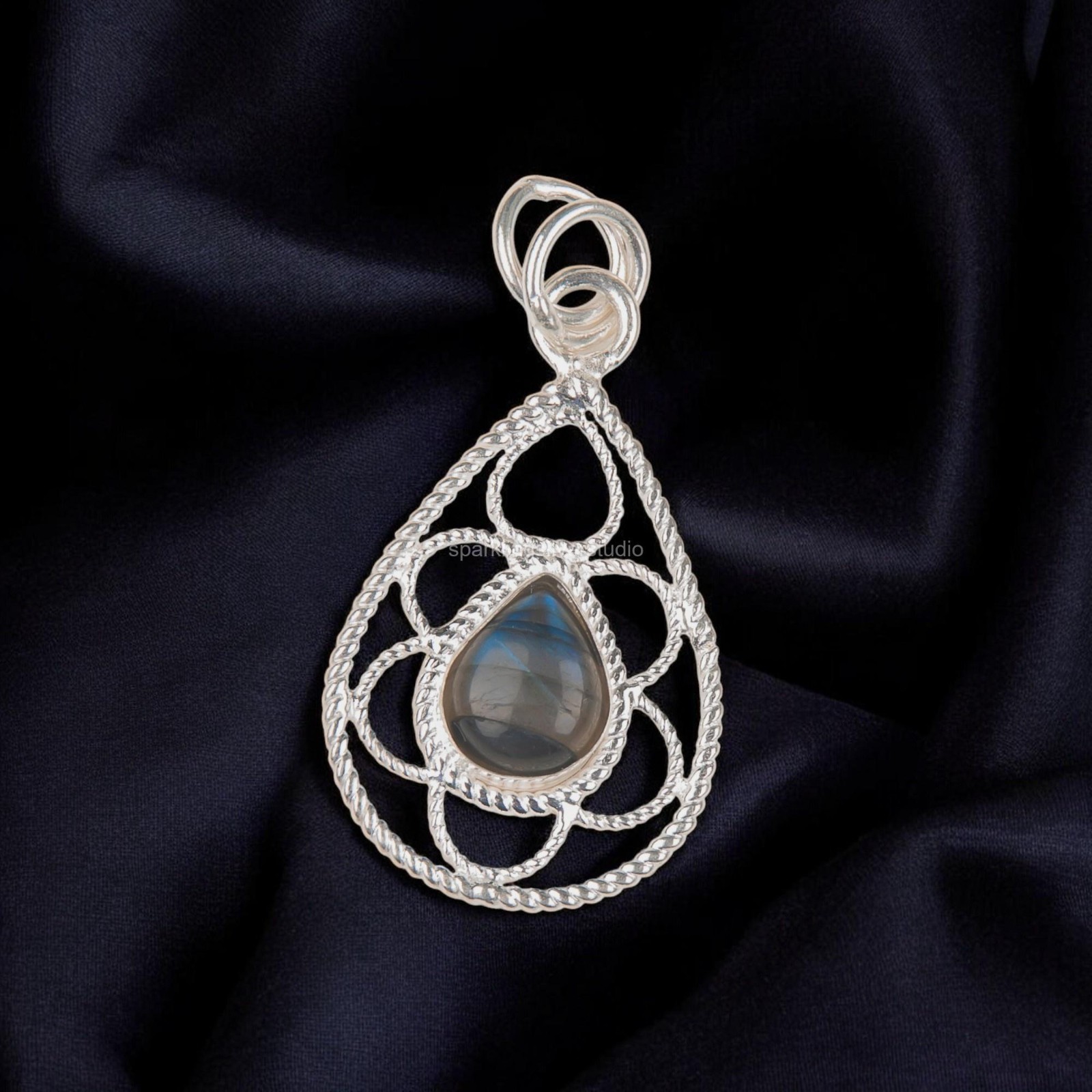 925Sterling Silver Labradorite Gemstone Jewelry Handmade Boho Pendant 1.4″ Gifts