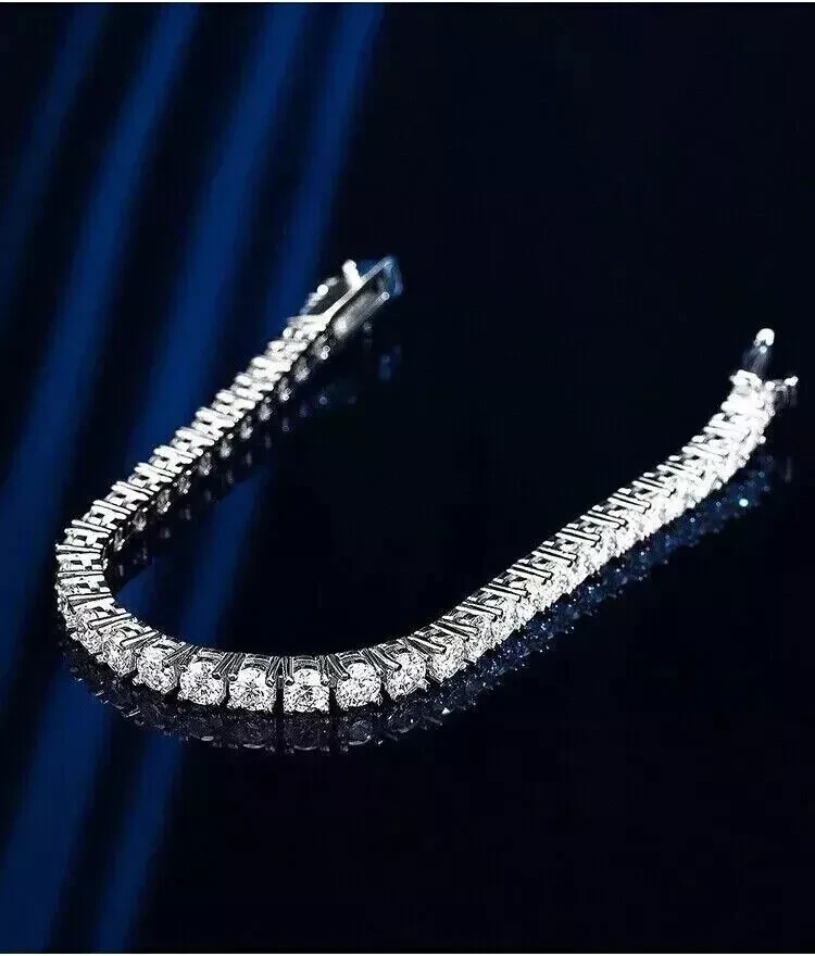 34 Ct,6mm White Diamond Unisex Tennis Bracelet-925 Silver ! Great Luster!
