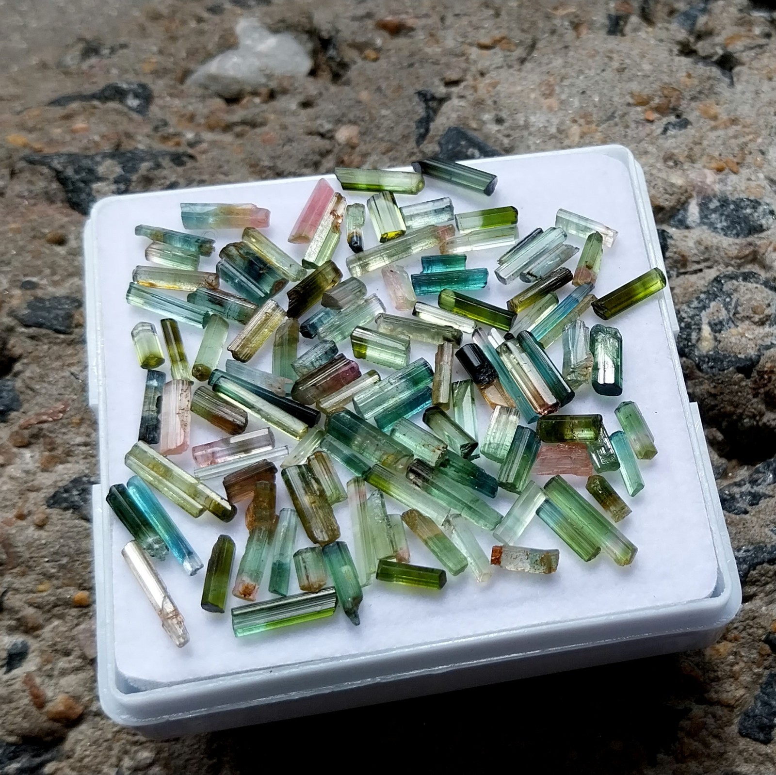 42 Carat 4.5 to 13 MM Natural Green Bi Color Tourmaline Pencil 105 Piece Lot