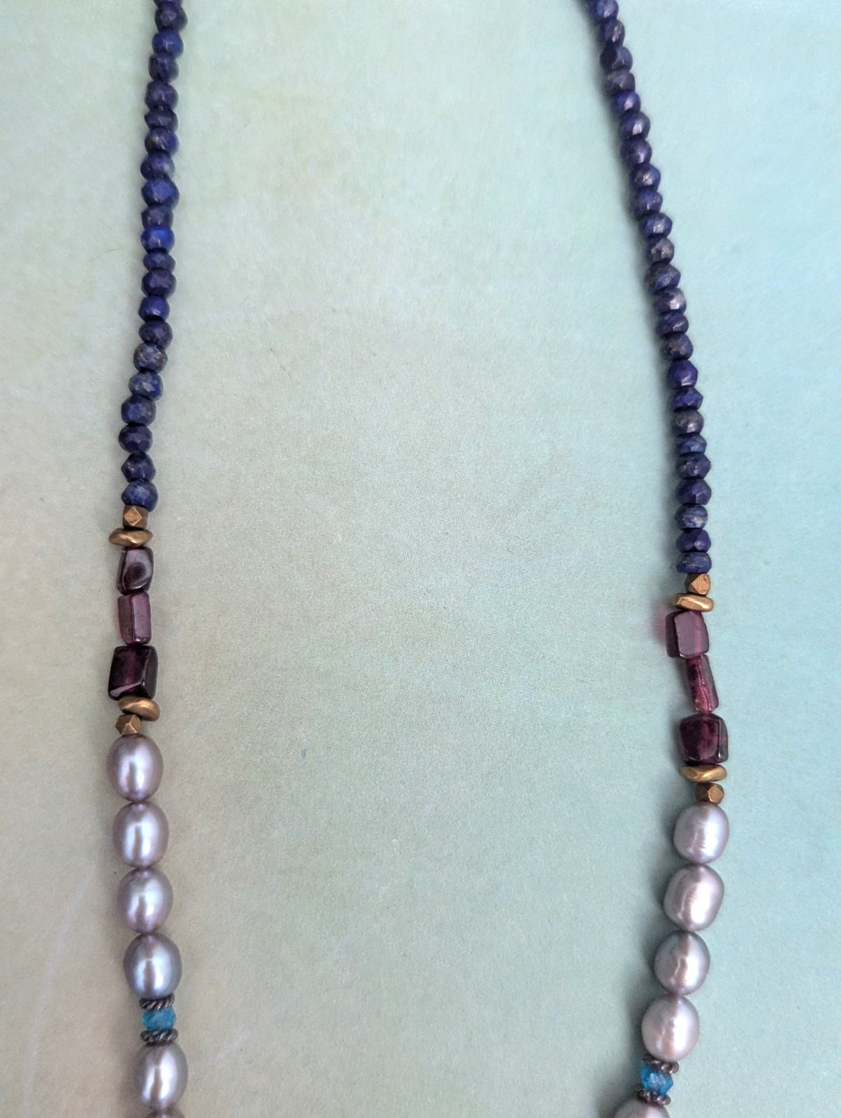 Sundance Catalog “Marguerite” Pearl Necklace Lapis Garnet Apatite Cultured Pearl