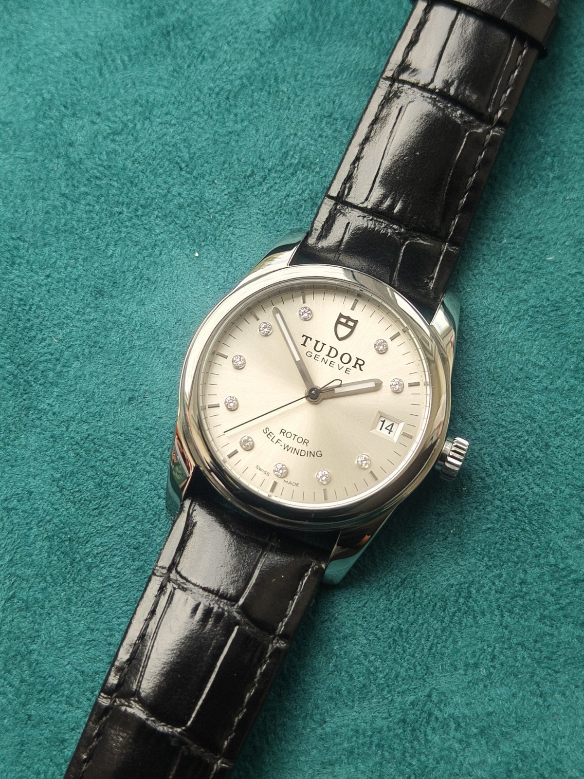 Tudor Glamour Date 55000 Silver Sunray Dial 10 Diamond Dots 36mm Mint Condition