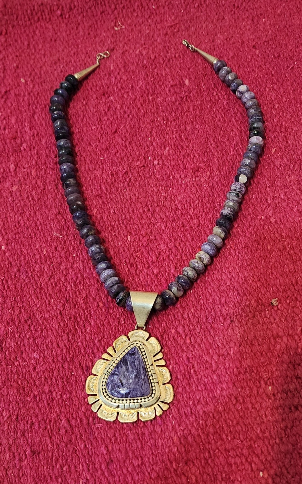 Handmade Navajo Sterling NAVAJO Silver and Charoite Pendent & Necklace L BEGAY