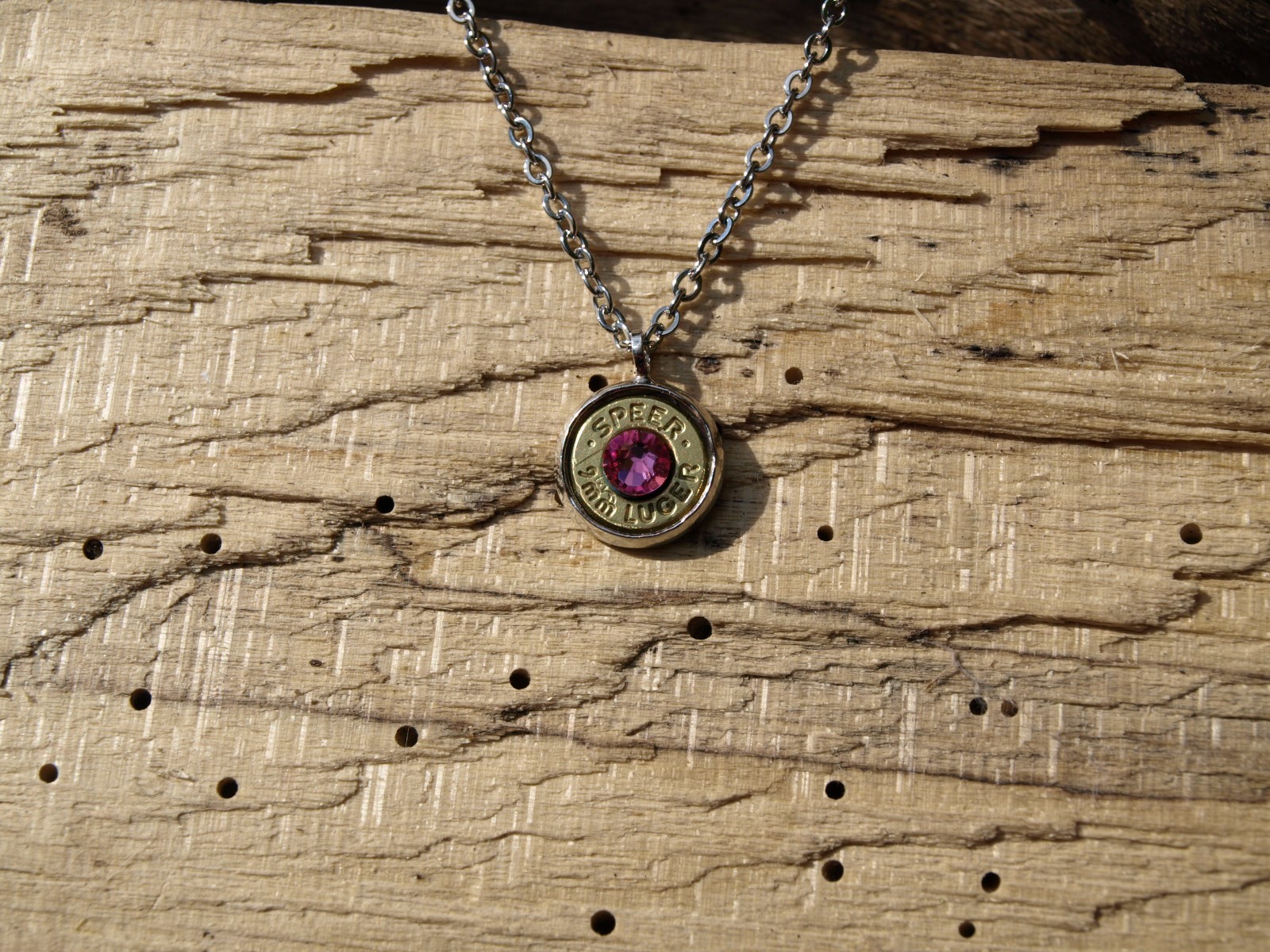 Handmade 9mm Bullet Necklace. Optional Glass Crystal