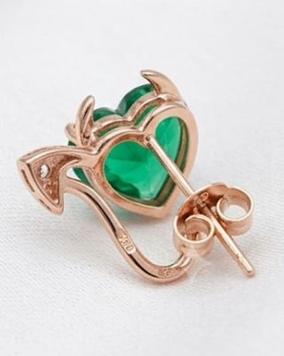 4ct Heart Simulated Green Emerald/Diamond Helloween Stud Earring Rose Gold Plate