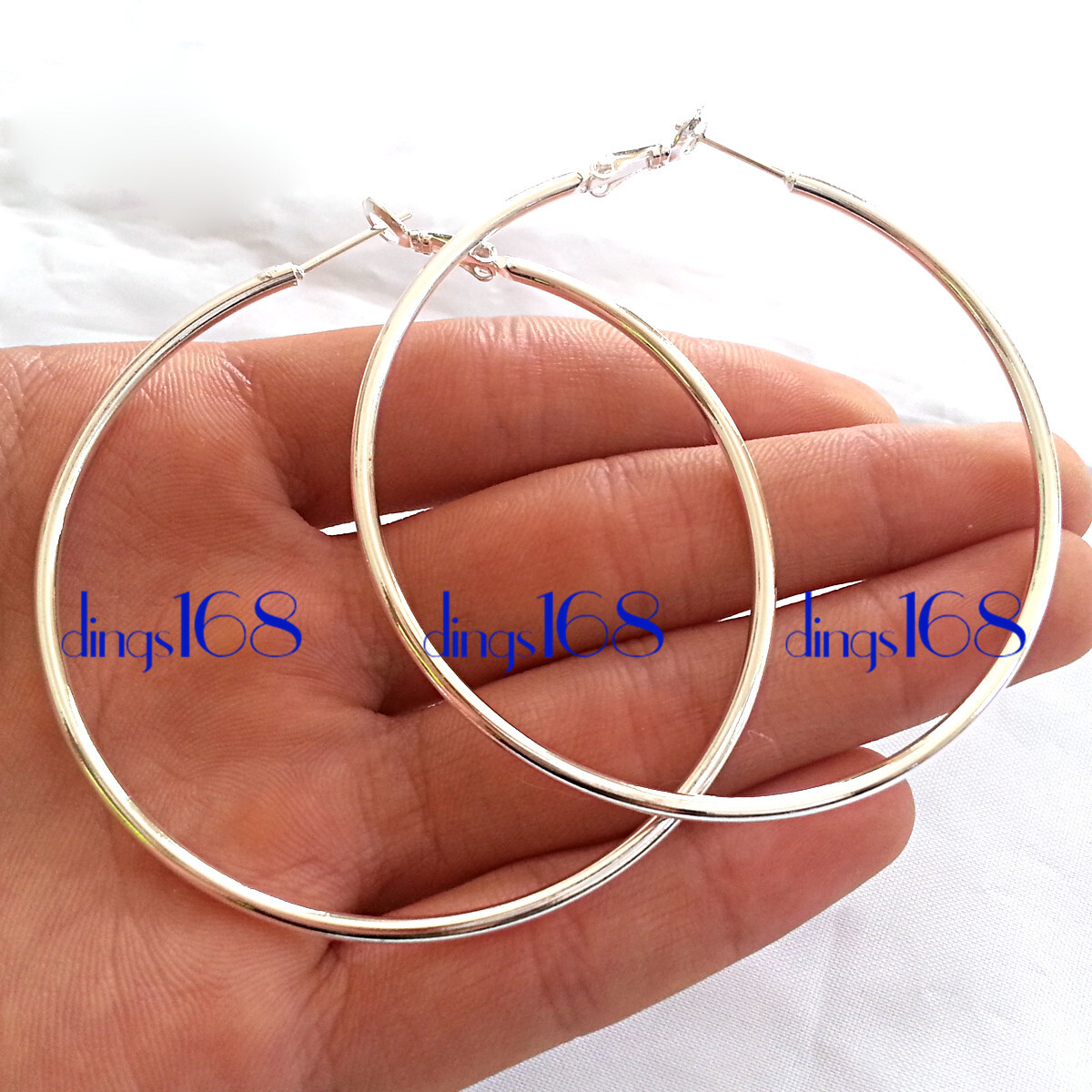 Real 925 Sterling Silver Light-Weight 2.36inch Large Thin Tube Hoop Earrings B2F