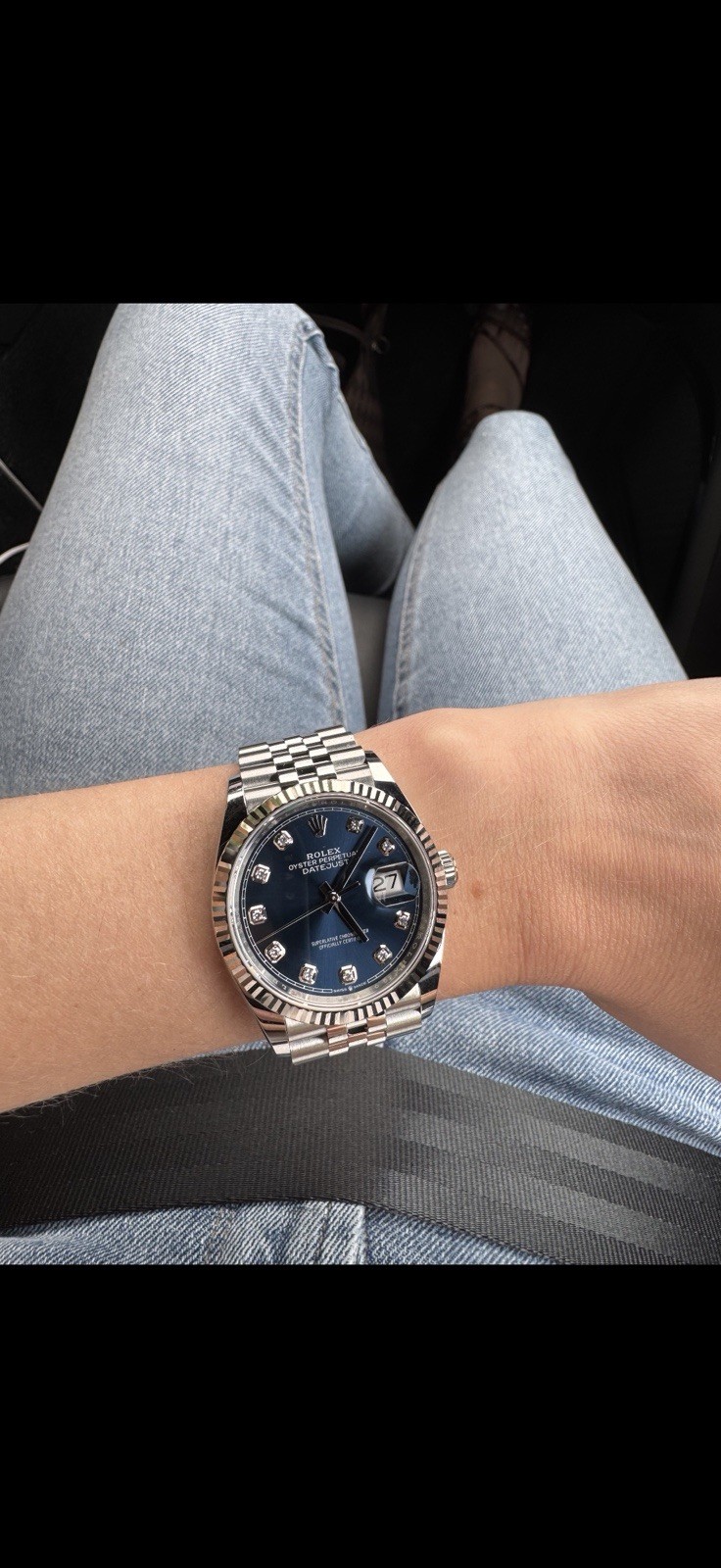 Rolex Datejust 36mm FULL SET BOX PAPERS Blue Diamond Dial Fluted Jubilee 126234
