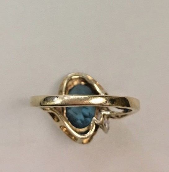 10k Ring with Blue Topaz and Diamonds Size: 6.25