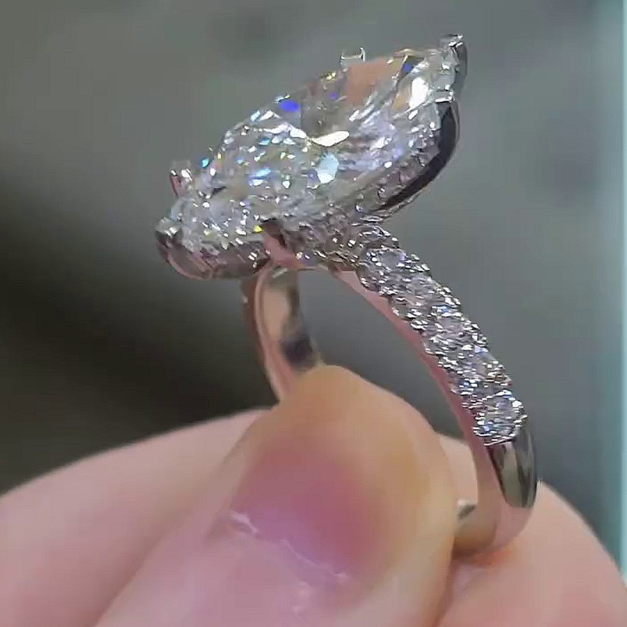 4.2Ctw Marquise Cut Moissanite Hidden Halo Engagement Ring 14K White Gold Plated