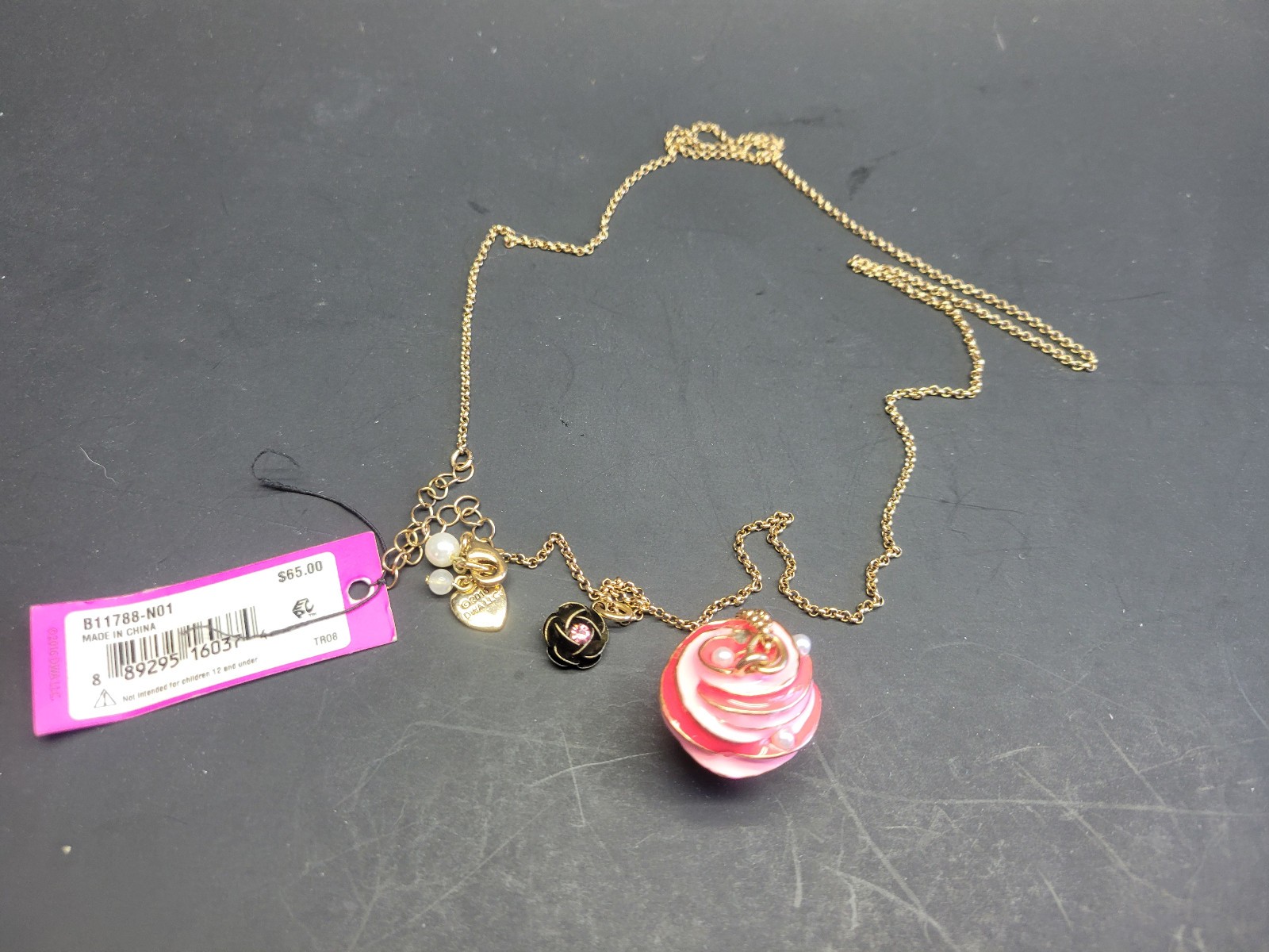 Betsey Johnson Metallic Xox Trolls Cupcake Pendant ** SEE DETAILS & PICS !! **