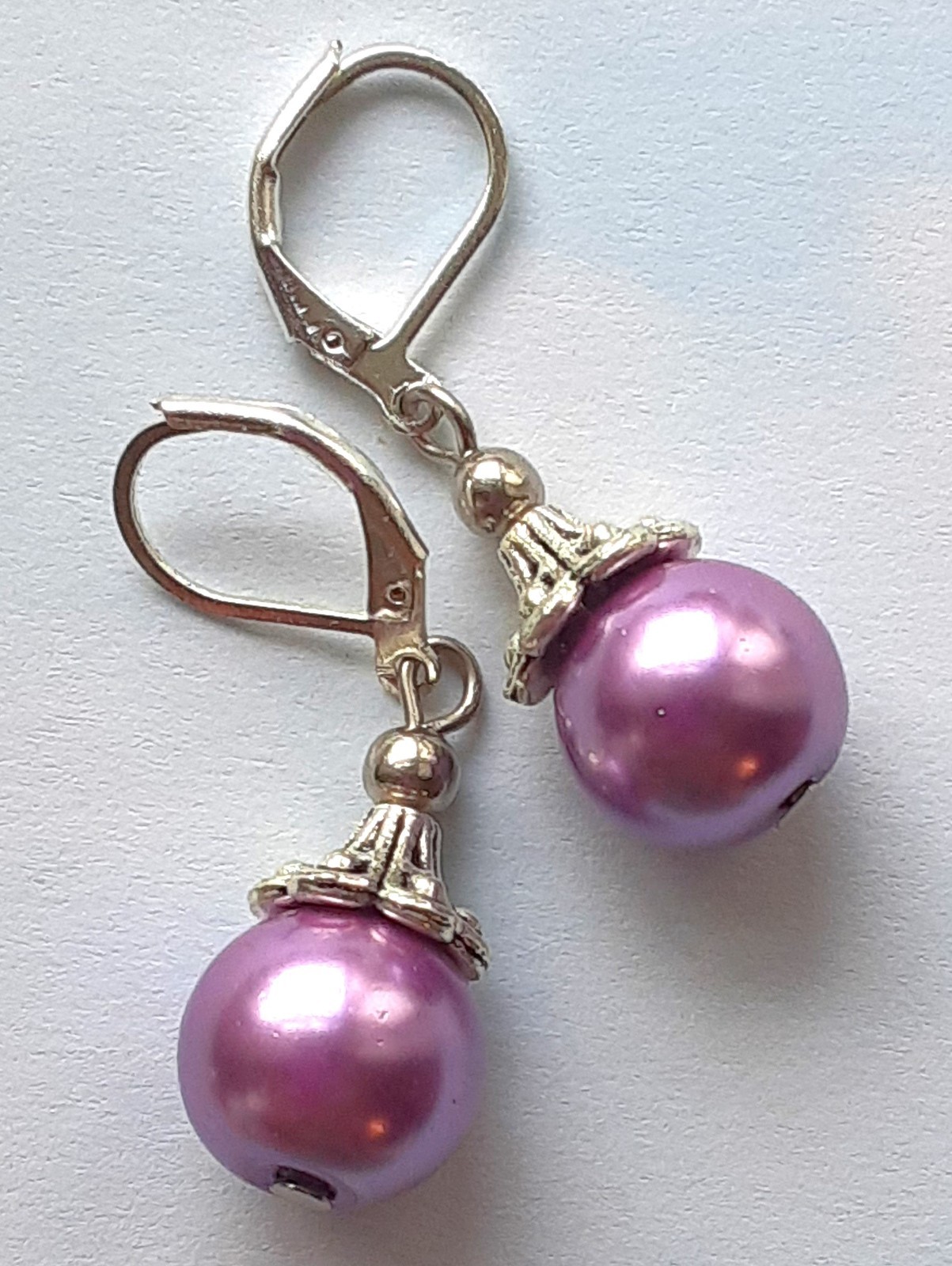LAVENDER GLASS PEARL simple drop earring SP LEVERBACK XAG