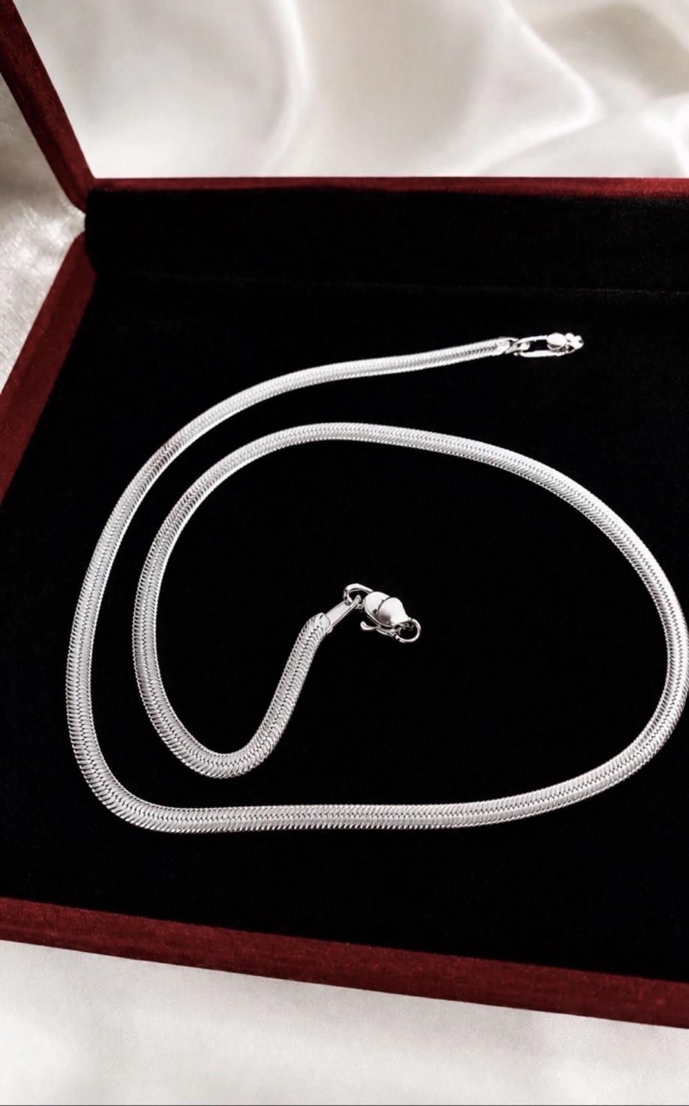 Marked 925 Real Silver Flat Chain Necklace 24 Inch 4MM