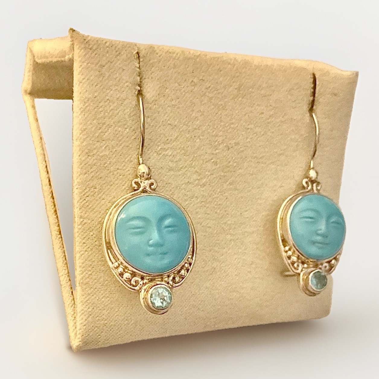 Sajen 925 Sterling Silver Carved Turquoise, Aquamarine Accent Moon Face Earrings