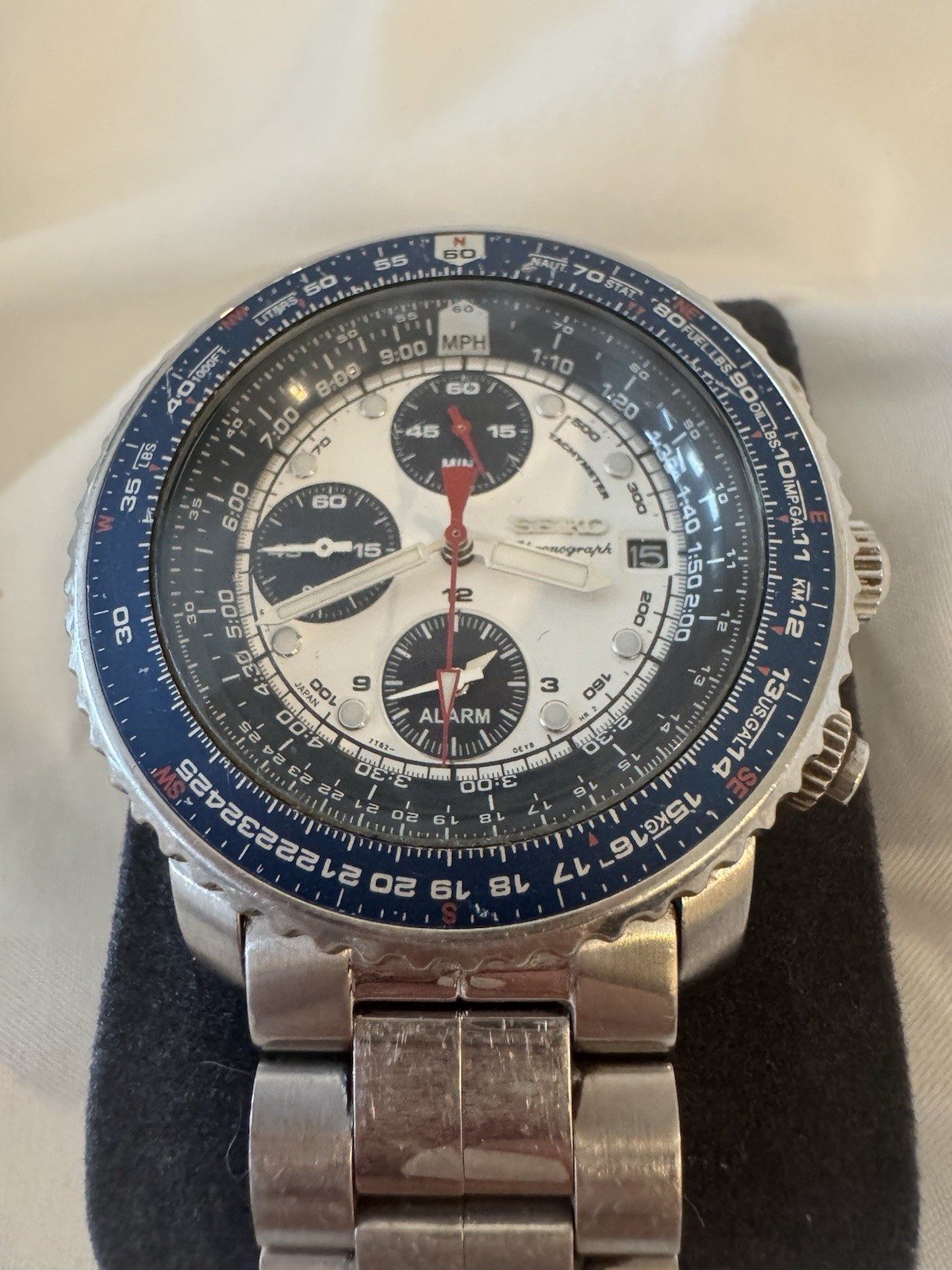Seiko Flightmaster SNA413 Blue Panda White Dial Pilot Chronograph Men’s Watch
