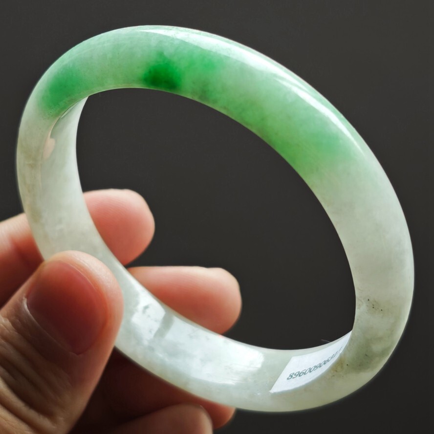 61mm Green White Emerald Icy Jadeite Jade Bracelet Bangle Burma Jade Bangle 2851