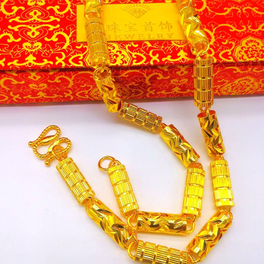 Cylindrical Necklace 22K 23K 24K THAI BAHT YELLOW GOLD GP Necklace