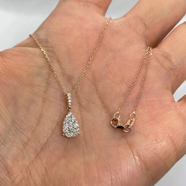 Stunning Teardrop Shape Pendant Round Cut Simulated Diamond 14K Rose Gold Plated