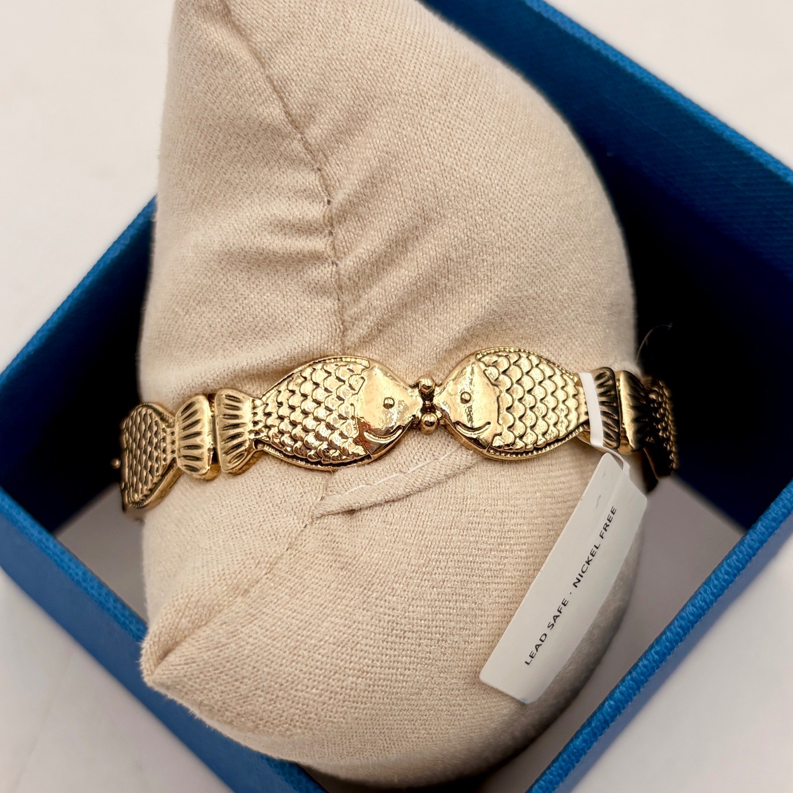 House of Harlow 1960 Gold Fish Hinged Bangle Bracelet Nautical Statement NIB